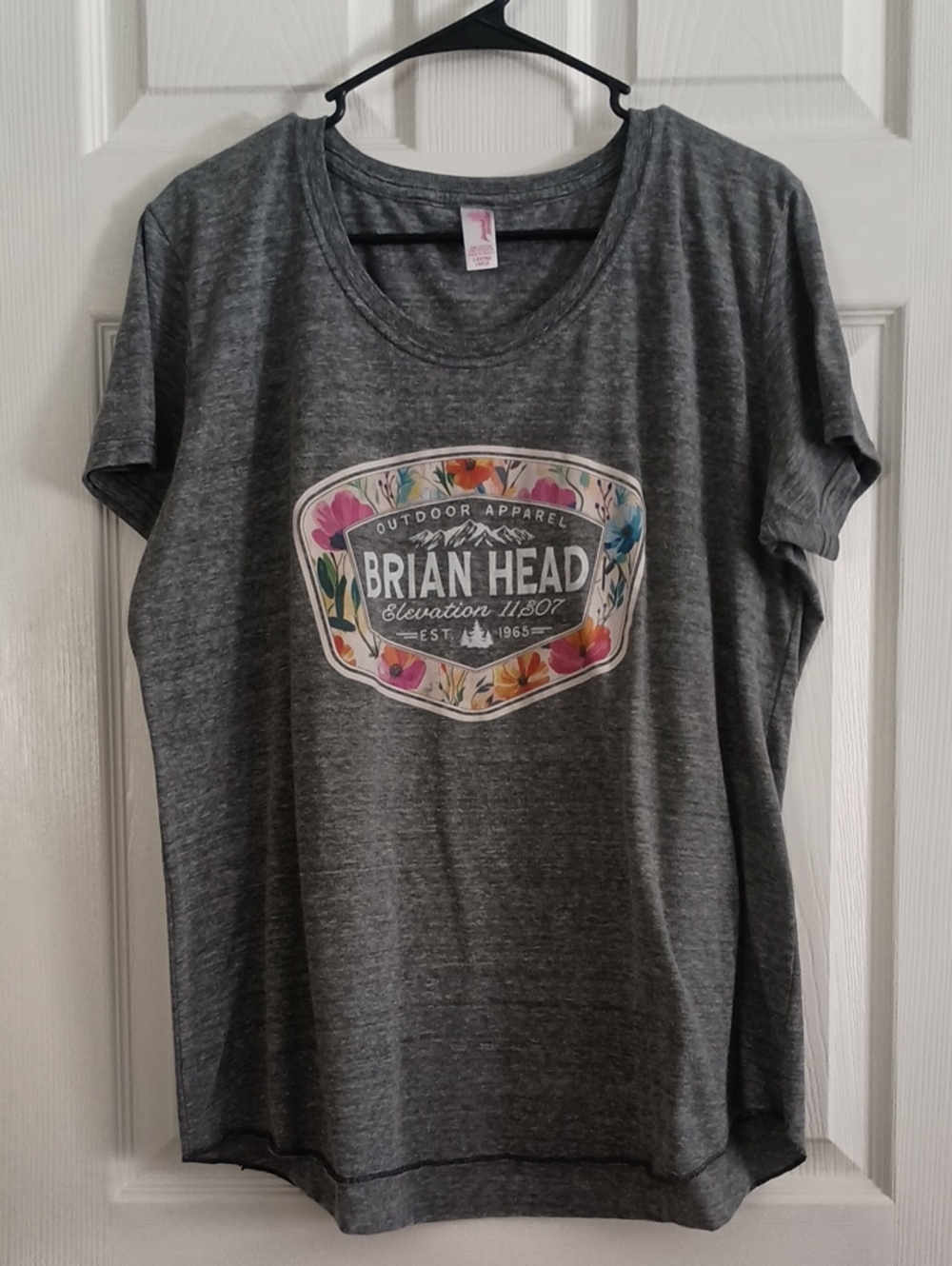 Brian Head Women's Gray Floral Badge Graphic Tee Size 2X (b225)